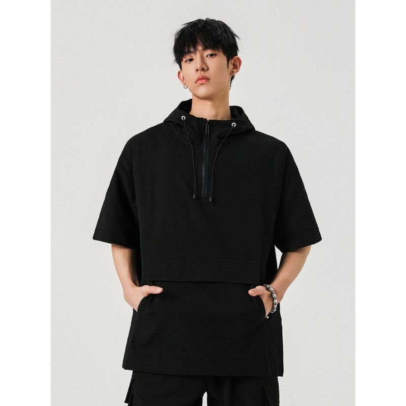 Wassup Thin Short-Sleeved T-Shirt Men's Summer 2025 New Hooded Top Outdoor Sports Casual T-Shirt