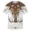 Été Nouveau T-shirt Décontracté à Manches Courtes et Col Rond pour Homme avec Impression Numérique 3D Amérindienne