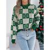 Autumn Winter Snowflake Checkered Knitted Sweaters Lantern Pullover Sweater Women's Christmas Sweater