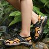 Men's Sandals Top Cowhide Upper Hollow Out Round Toe Outdoor Beach Walking Non Slip Durable Summer Beach Shoes Adjustable Buckle