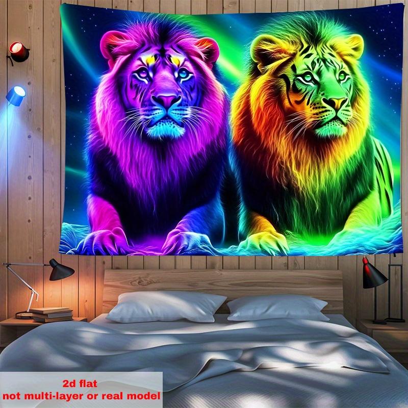 VIKAMA Neon Colorful Lion Tapestry Bedroom Bedhead Decorative Cloth Living Room Sofa Background Wall Tapestry