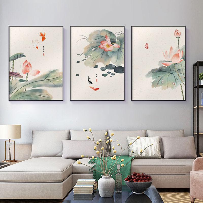 Traditional Chinese Lotus Wall Art Canvas Painting Plant Posters and Prints Wall Picture For Living Room Bedroom Home Decoration
