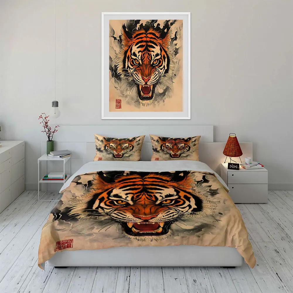 Tiger Art Decor Set - Home Display Soft Comfortable Duvet Cover Bedding Set Included 1*Duvet Cover & 2*Pillowcases gift