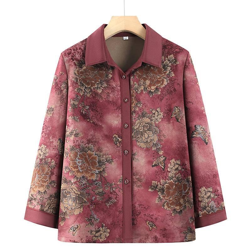 

Spring & Autumn Long-Sleeved Top for Grandma, Perfect for 60-70-Year-Old Women XL (80-100 Jin) червоний
