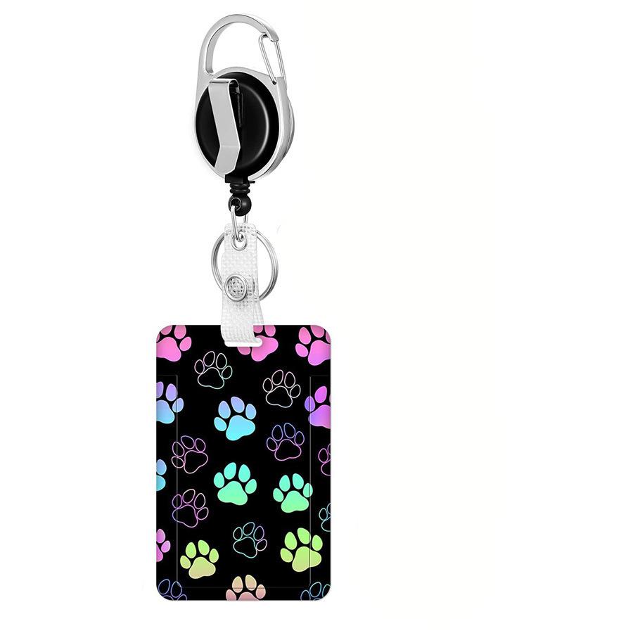 

Black and White Pattern Card Holder ABS Slide Cover Card Badge Reel Retractable Easy Pull Buckle Work Badge Footprints
