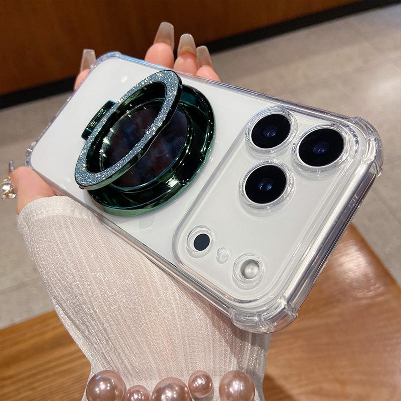 Four Corner Shock Airbag Protection Phone Case for IPhone 17 Air 16 15 14 13 12 Pro Max Mirror Magnetic Bracket Clear Soft Cover
