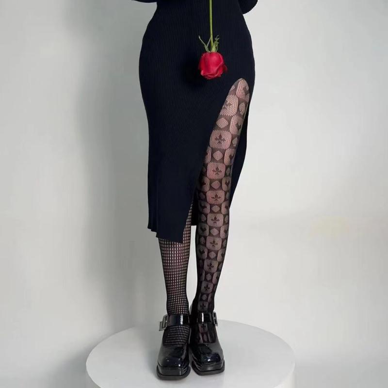 Pruhované asymetrické punčochové kalhoty dámské punčochové kalhoty vysoká elasticita krajka duté síťované sexy punčochy klasické dámské gotické punčochové kalhoty