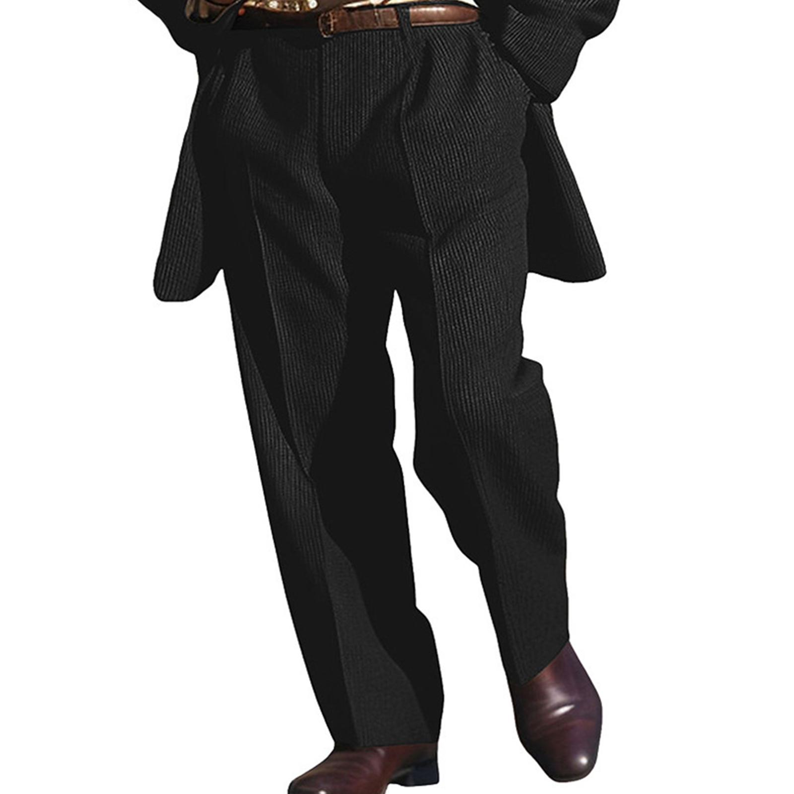 Мужские вельветовые брюки с высокой талией и складками - Классические брюки L чёрный