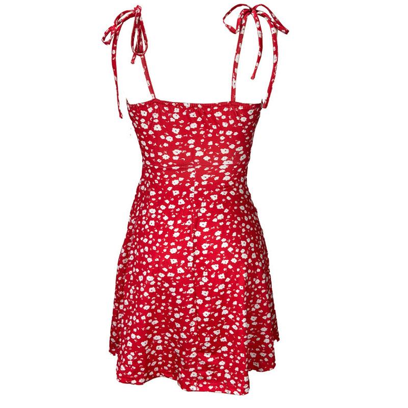 Women Summer Banage Strap Floral Dress One Piece Dress
