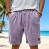 Men Corduroy Shorts Relaxed Fit Elastic Waistband Casual Drawstring Shorts with Pockets Button Closure Design for Everyday Wear