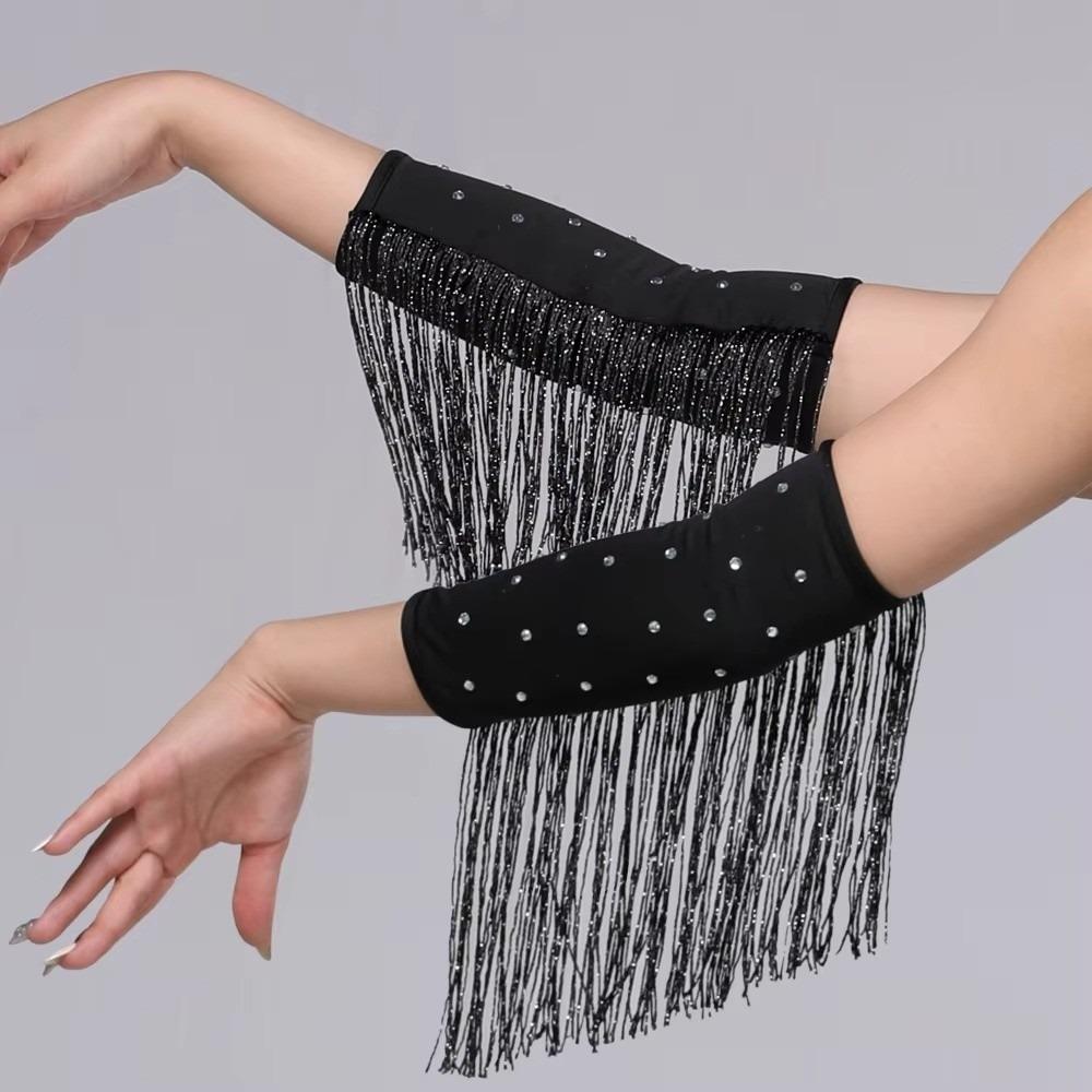 

Drilling Rhinestone Latin Dance Arm Sleeves Performance Stage Sleeves Latin Dance Performance чёрный/серебряный