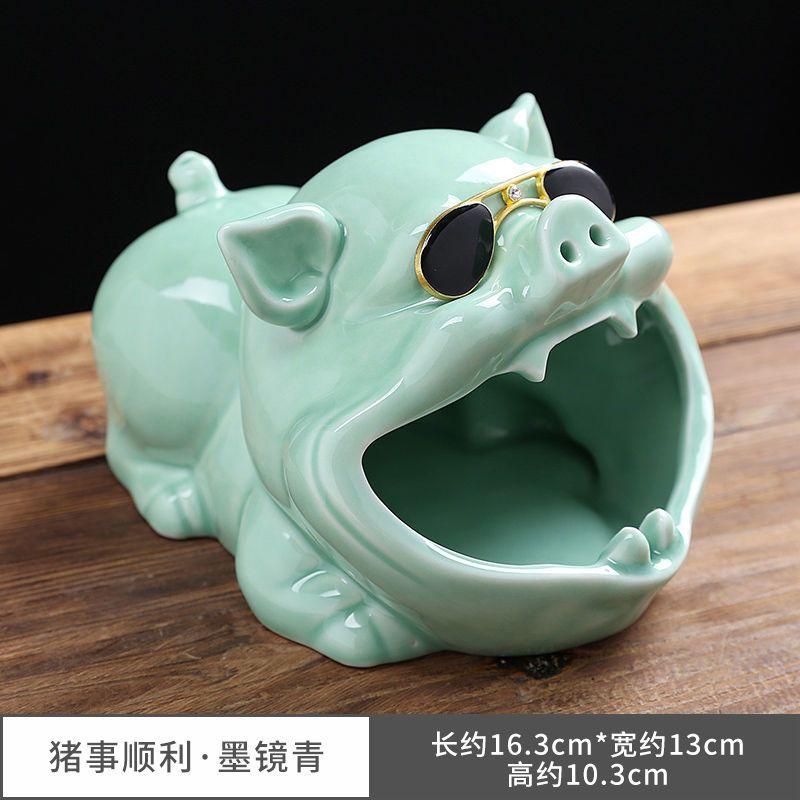 New Household Cute Cartoon Fu Pig Dog Ashtray Creative Ceramic Ashtray Personalized Trend Windproof Fly Ash