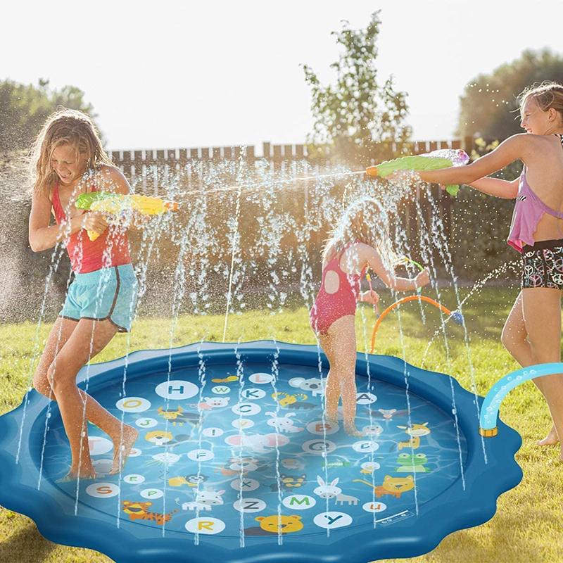 Non-Toxic Kids Inflatable Sprinkler Water Play Mat Outdoor Lawn Beach Spray Games Pad With Letters Design Summer Fun Cushion 100/170Cm