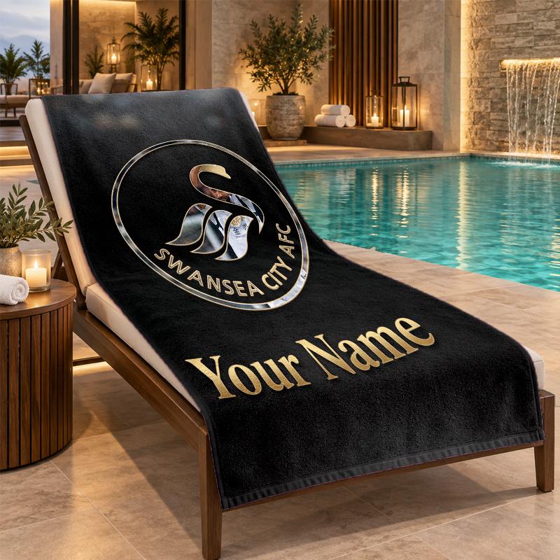 Custom Name Swansea City AFC Beach Towel Personalized Text Soft Towel Swimming Travel Bath Gift
