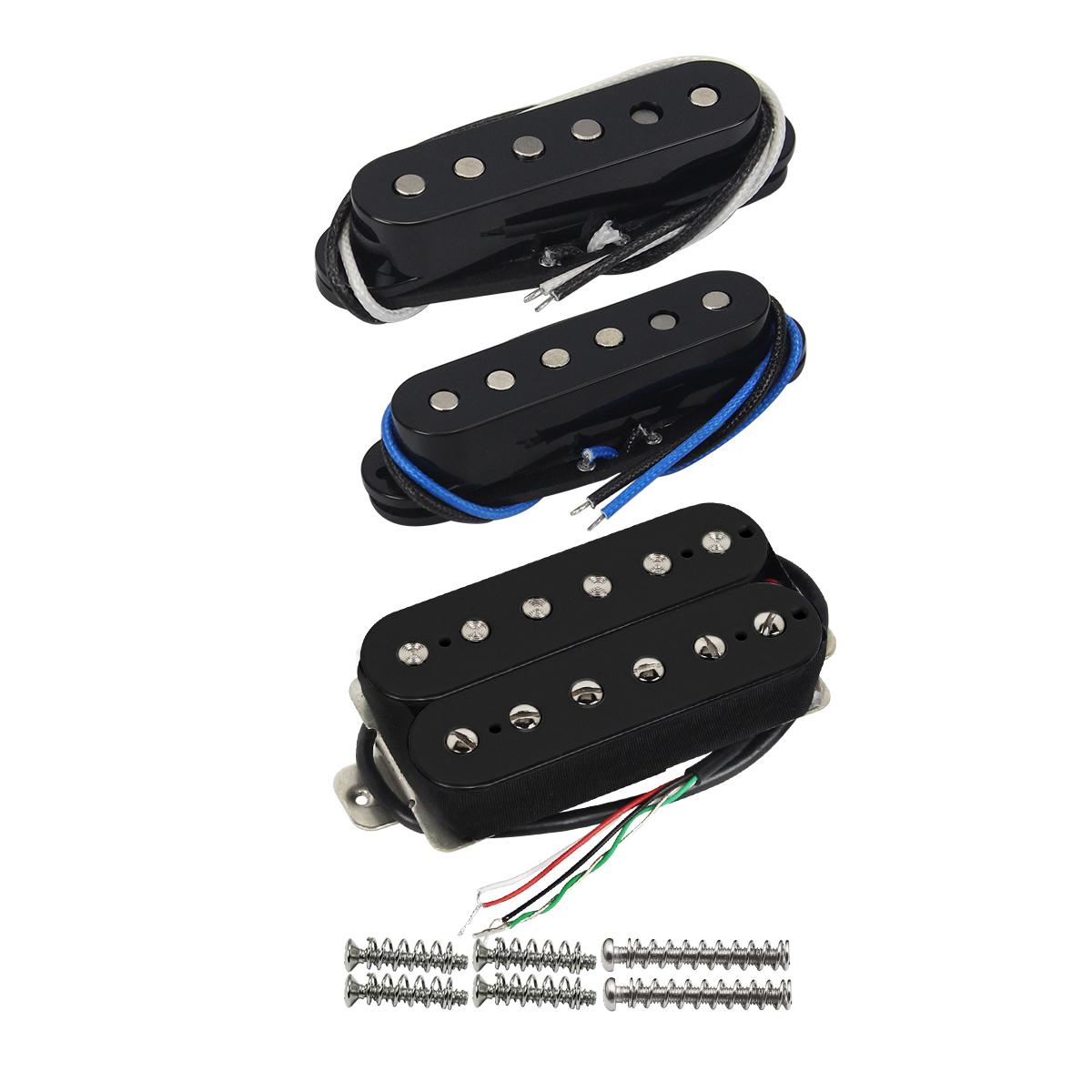 FLEOR 3pcs Vintage Staggered Alnico 5 Single Coil Pickups & Humbucker Pickup 52/52/52mm for SSH Electric Guitar