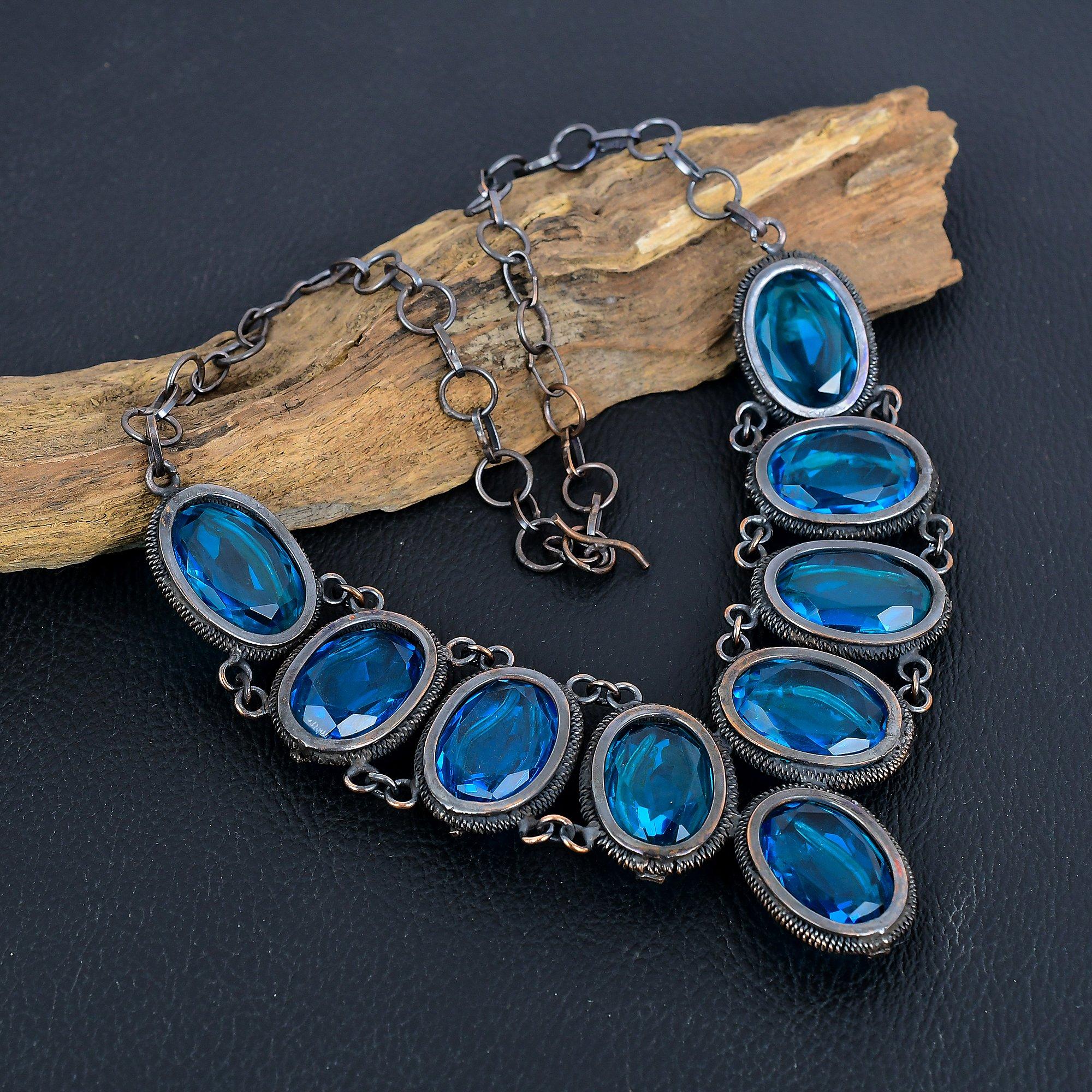 

Blue Topaz Necklace Gemstone Jewelry, 999 Copper Wire Wrapped Necklace, Adjustable Handmade Beautiful Jewelry Chain Necklace