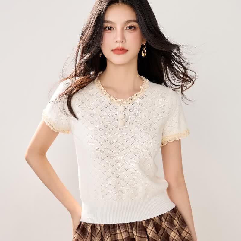Zuo Se Elegant Lace-Trimmed Blouse M