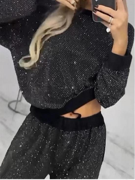Starry Sky Baby Breath Long-Sleeve Loose Top & Wide-Leg Drawstring Pants Set