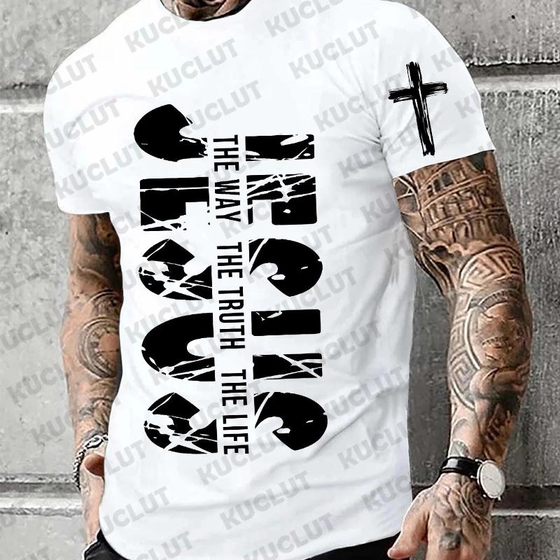 Loose Men T-shirt Summer Jesus The Way The Truth The Life Print T Shirt Christian Bible  Retro Design Men Street Tee Clothing