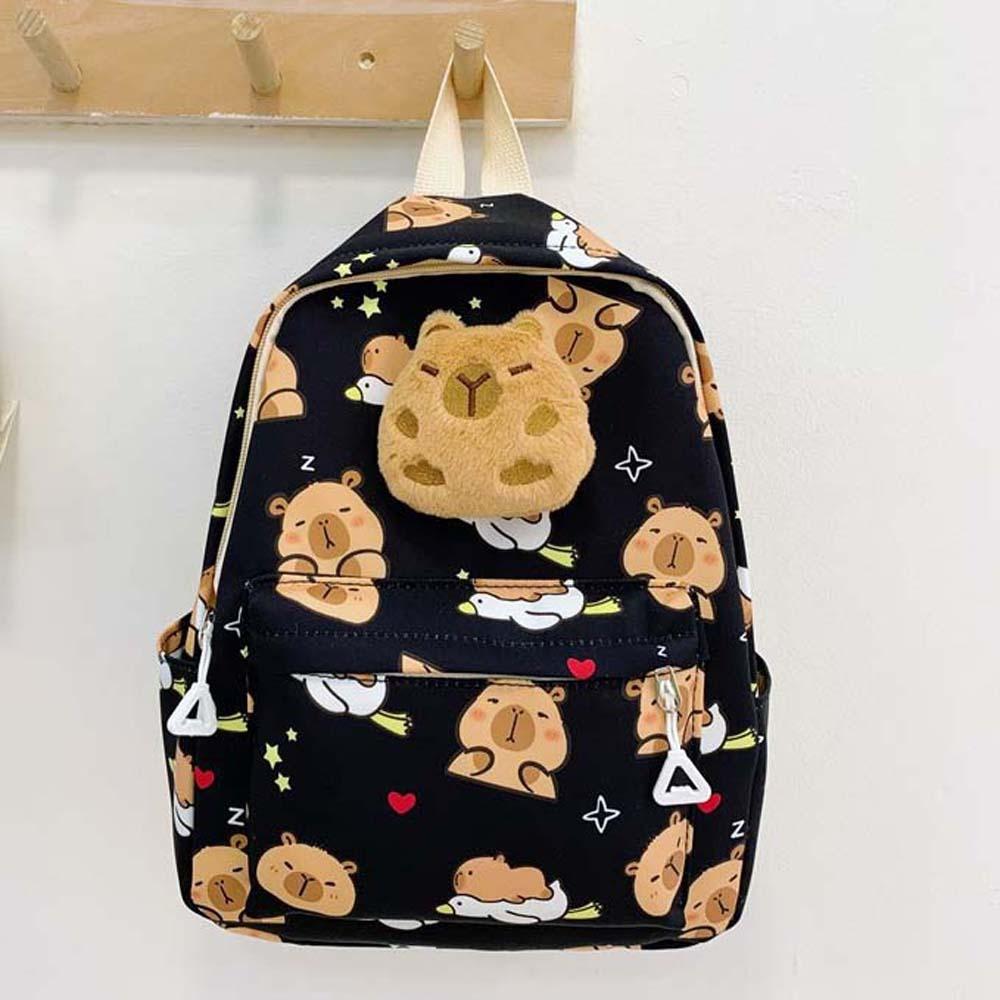 

Nylon Capybara Backpack Thickened Plush Doll Ornament Large Capacity School Bag Unisex чорний