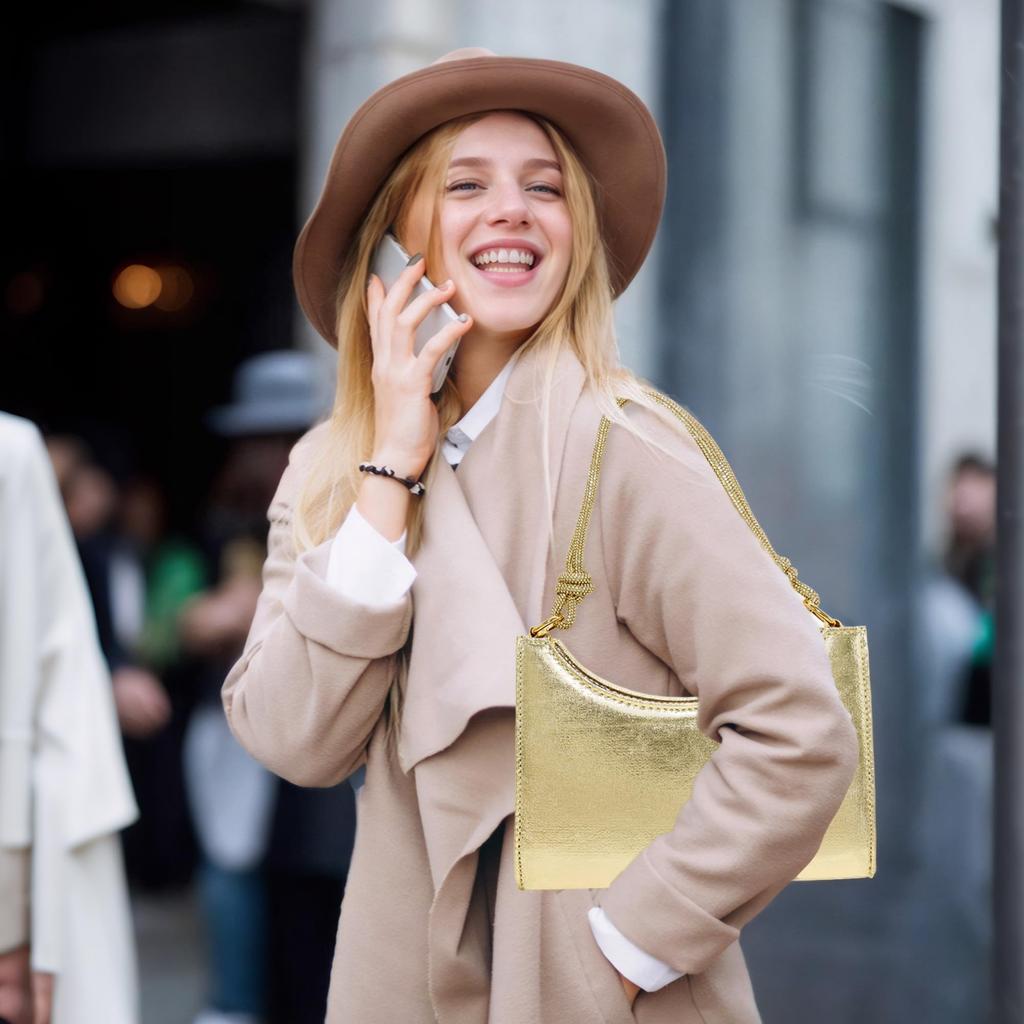 Milisente Women's Party Bag, Wedding Shoulder Bag, Tote Bag, Evening Bag with Diamonds, Short Shoulder Strap, Crossbody Bag with Chain (Gold)