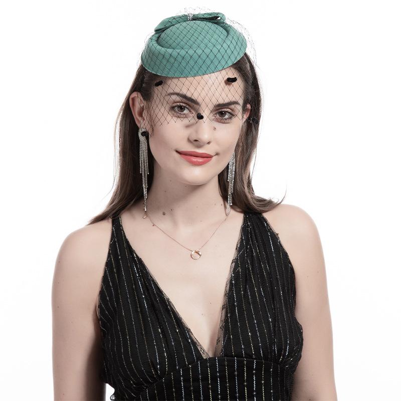 

Свадебная шляпка стюардессы, заколка для волос, аксессуары для волос, жемчужный бант, женский подарок, шляпка, вуаль зелёный