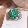 925 Silver Plated Fashionable Blue Green Moissanite Ring Fire Sparkling Luxury Ring Female Party Birthday Jewelry Gift