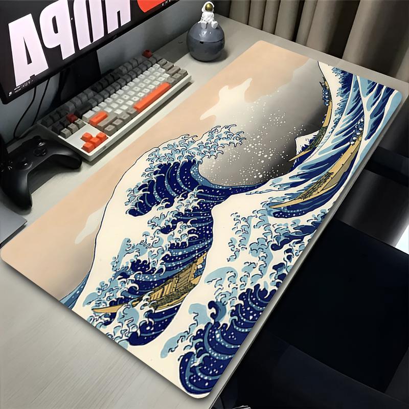 1pc Mouse Pads Hd Print Extended Desk Mat Gaming Huge Waves Keyboard Pad Nonslip Rubber Base Extended Black And White Mousepad