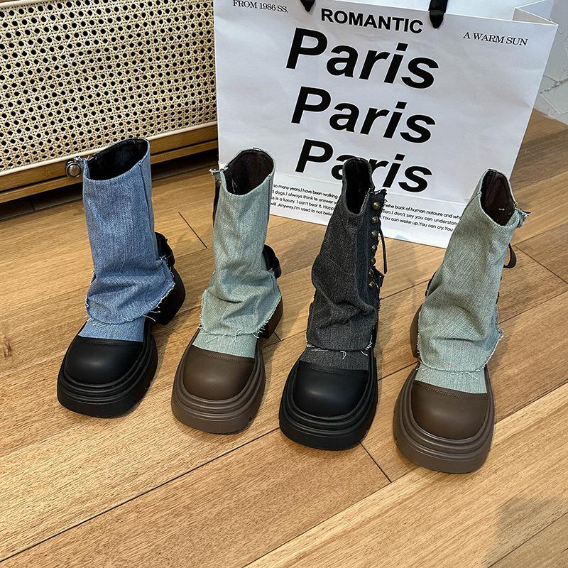 Niche design pants boots women's Korean version doll head muffin bottom cowboy boots fashion versatile medium boots cigarette boots