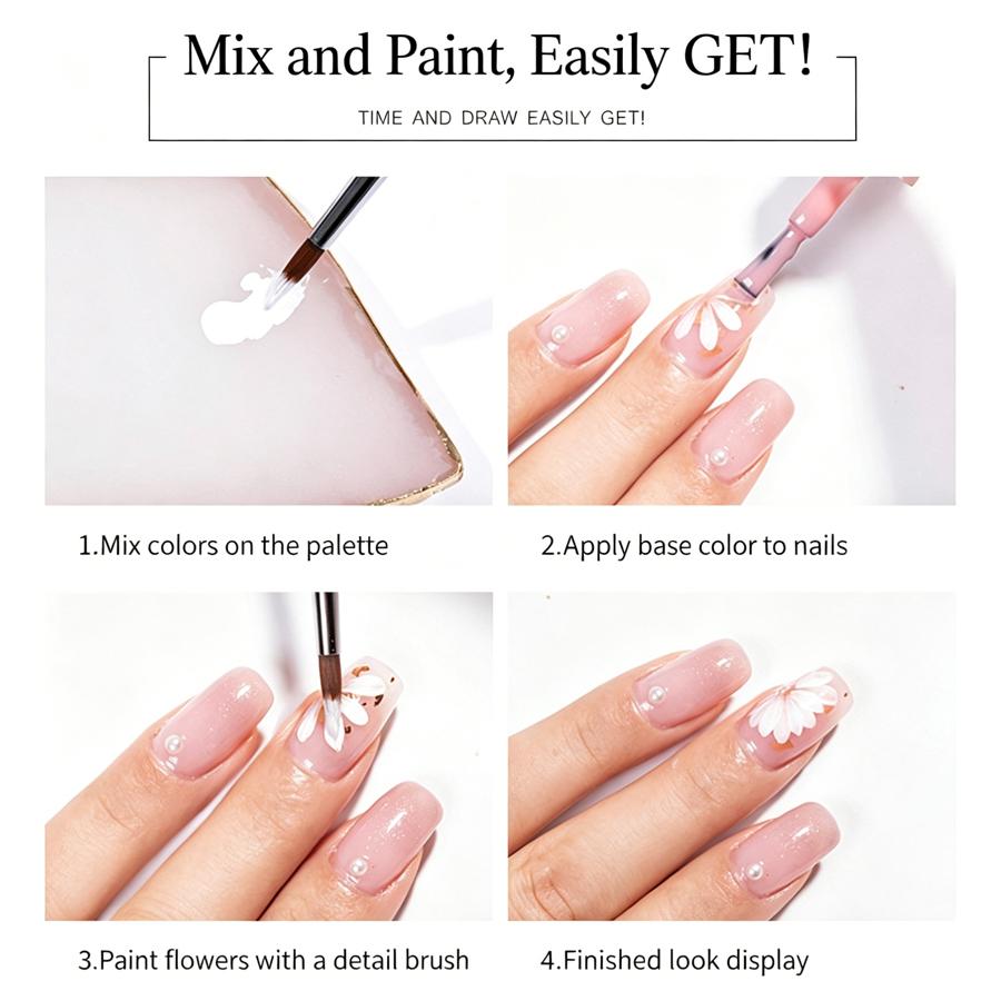 Double Ended Nail Art Brushes Rhinestone Handle, Flat Head Gel & Carving Sculpting Pen for Nail Extension Manicure
