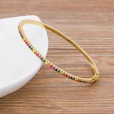 Nidin Top Quality Colorful White Color Cubic Zirconia Thin Bangles Bracelets for Women Wedding Elegant Jewelry Gifts Trendy