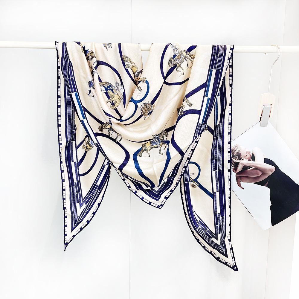 Silk Wool Triangle Scarf – Paris Sketch Design, High-End Mulberry Silk Shawl