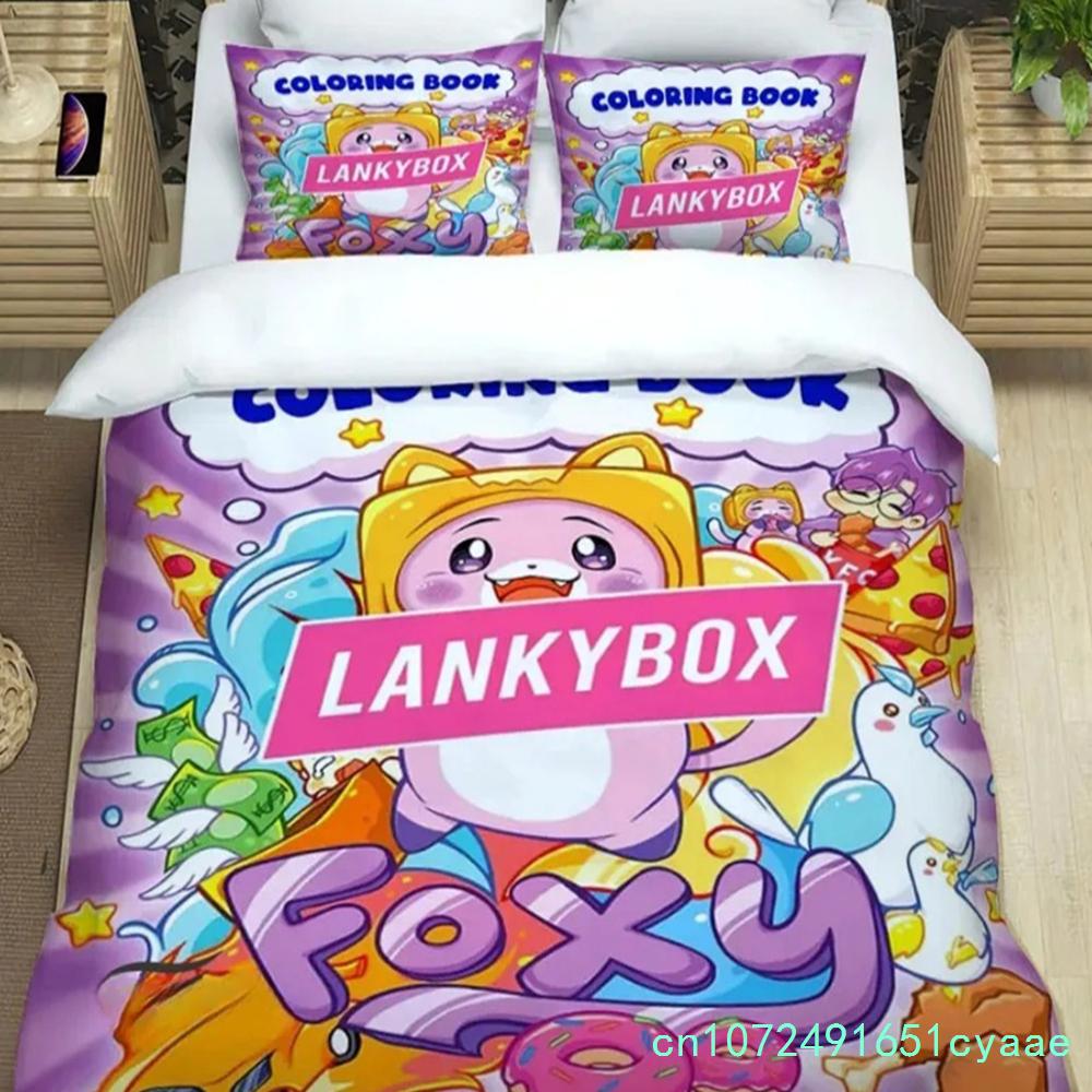 3D Printed Cartoon L-Lankybox Bedding Sets Foxy Boxy Quilt Cover And Pillowcases Cute Duvet Cover For Children Boys Girls