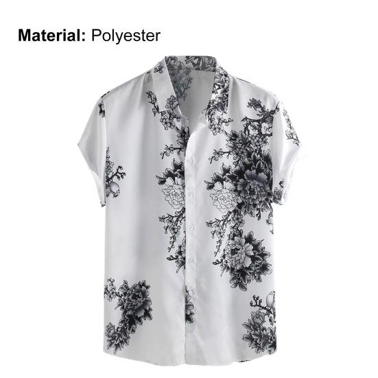 Men Shirt Ink Painting Single-breasted Summer Hawaiian Turndown Collar Top for Party