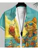 Men'S Casual Short Sleeve Shirt, Cartoon Cat Pattern Printed, Polyester Material, Mixed Color, Multiple Specifications Available, Suitable for Daily