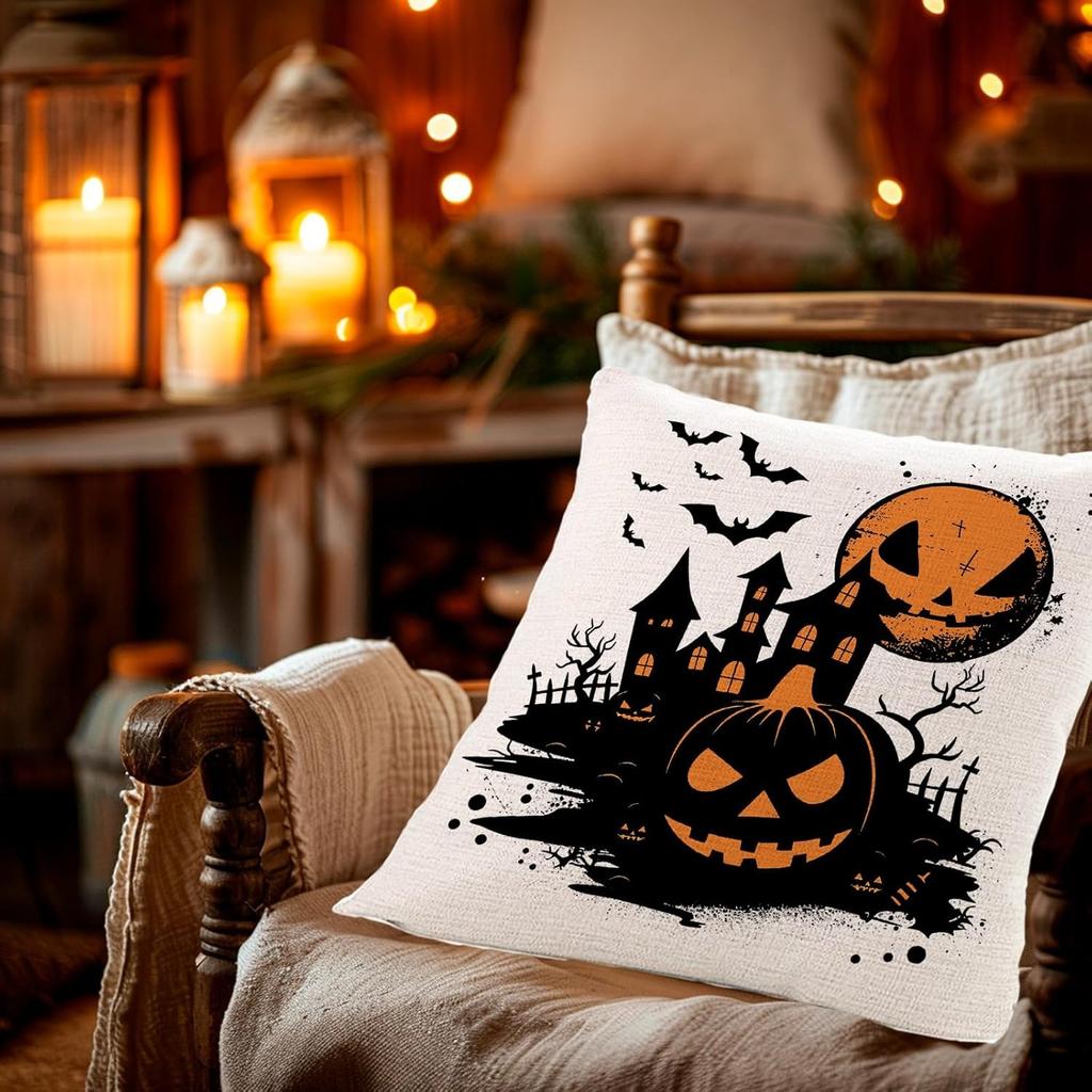 Spooky Halloween Pillowcases: Pumpkin, Castle & Bat Designs for Festive Decor Sofa cushion cover, holiday party decoration, gift