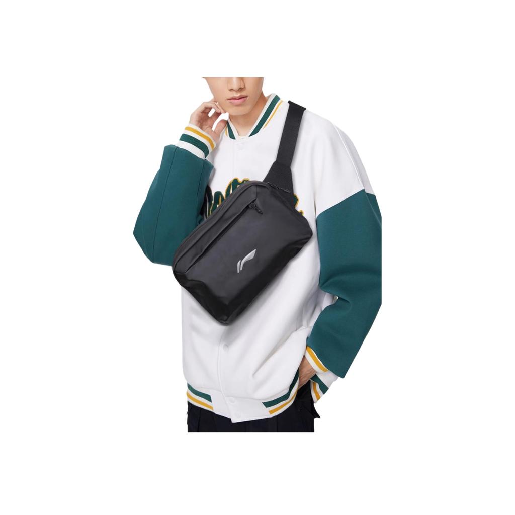 Li Ning Kids Sports Lifestyle Series Multifunctional Lightweight Casual Zipper Shoulder Crossbody Chest Bag Waist Bag Kids Bags Black YBLT063-1
