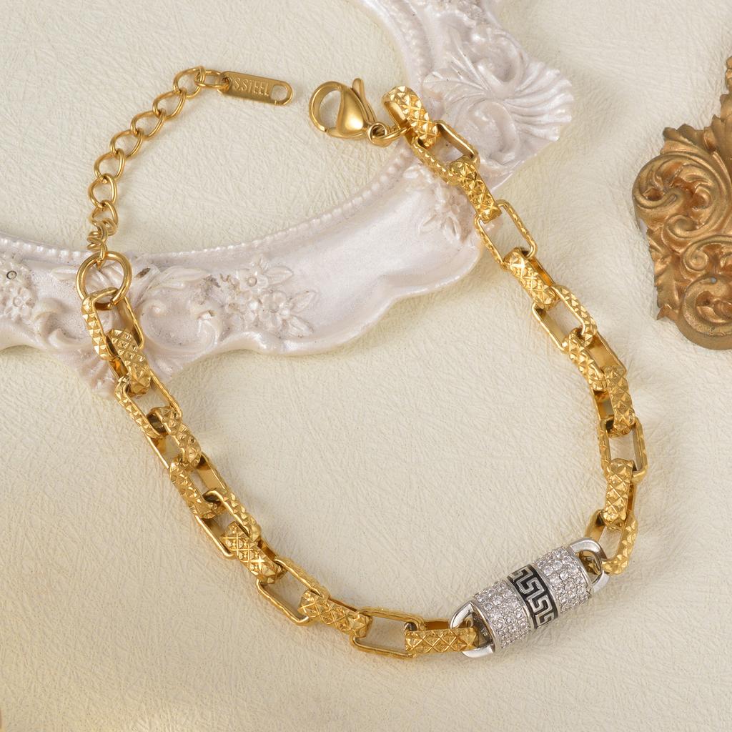 2026 Paper Pattern Black Gold Cylindrical Inlaid Zircon Square Splicing Bracelet, The Same Personality Bracelet for Men and Women