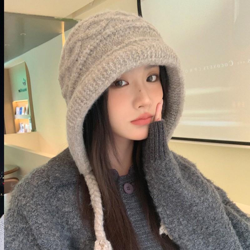 Knitted hat wool hat women's new autumn and winter big head circumference ear protection hat warm and thickened ins tide