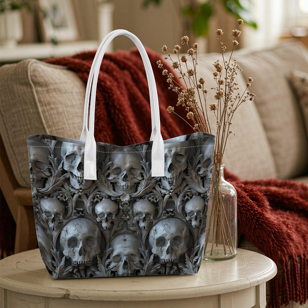 Gothic Skull Pattern Fashion Tote Bag Stylish Portable Casual Daily Carry Handbag