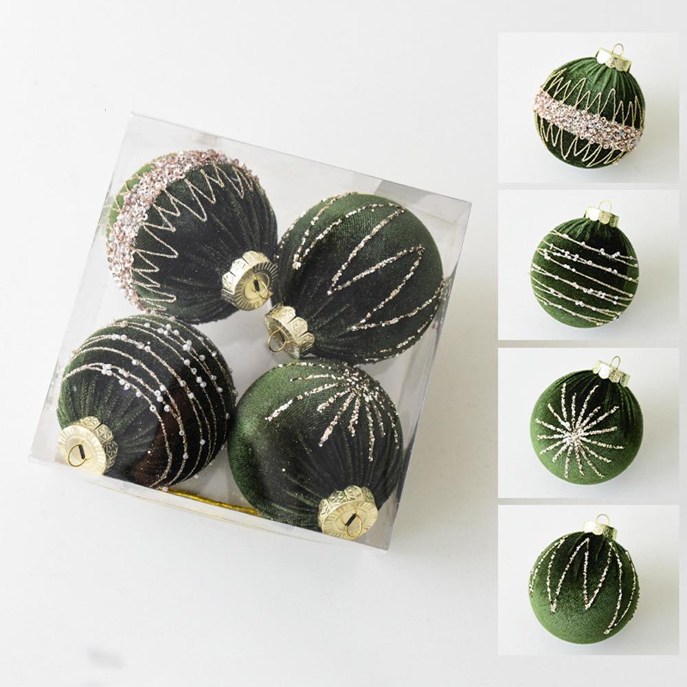 

4pcs Flocking Velvet Christmas Balls Shatterproof Xmas Tree Hanging Pendants Window Decoration