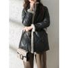 Winter Women's Thickened  Padded Jacket Stand Collar Slim Fit Padded PU Leather Coat