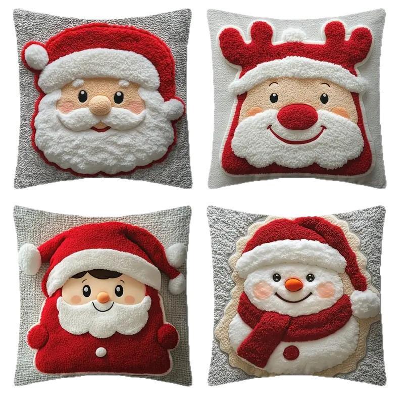 1-10PCS Christmas Pillow Cover Snowman and Reindeer Digital Print Sofa Cushion for Home Office and Living Room Holiday Decor