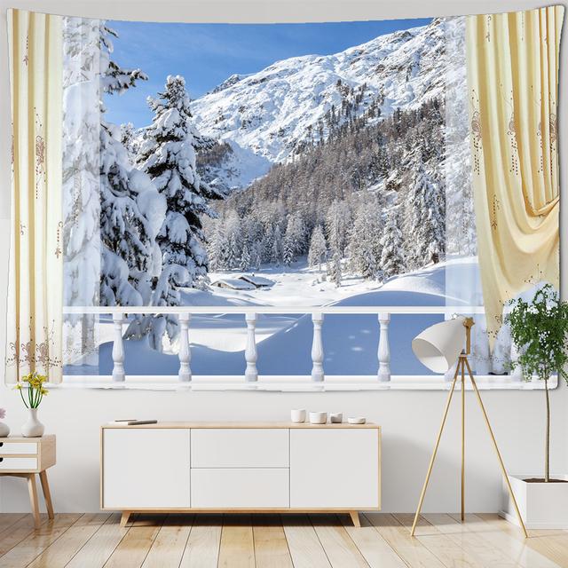 Christmas Forest Tapestry Snowy Trees Wooded Scenery Frosty Winter Park Winter Design, Wall Hanging for Bedroom Living Room Dorm