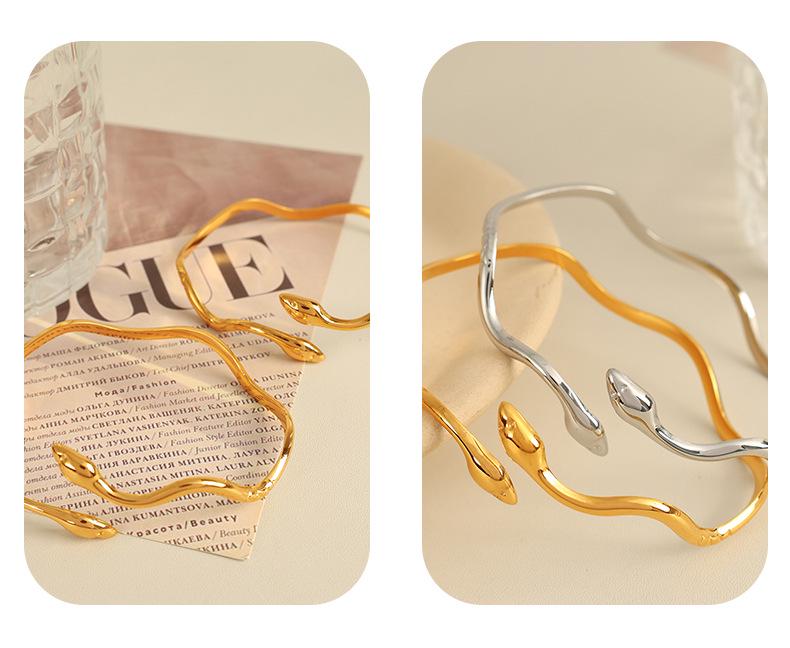 High-End Stainless Steel Spirit Snake Design Open Bracelet for Girls