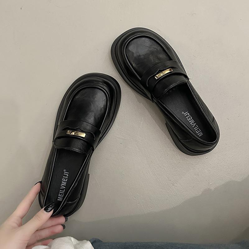 thick-soled one-pedal black small leather shoes women's 2025 new autumn British style loafers versatile casual single shoes