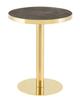 Modern round side table with golden stainless steel frame, table with marble-look surface for the living room, luxurious side table with stable base