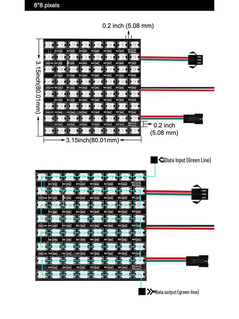 WS2812 Dream Color RGB LED Dot Matrix Flexible Display Screen, Programmable DC5V Full Color Point Light Source.