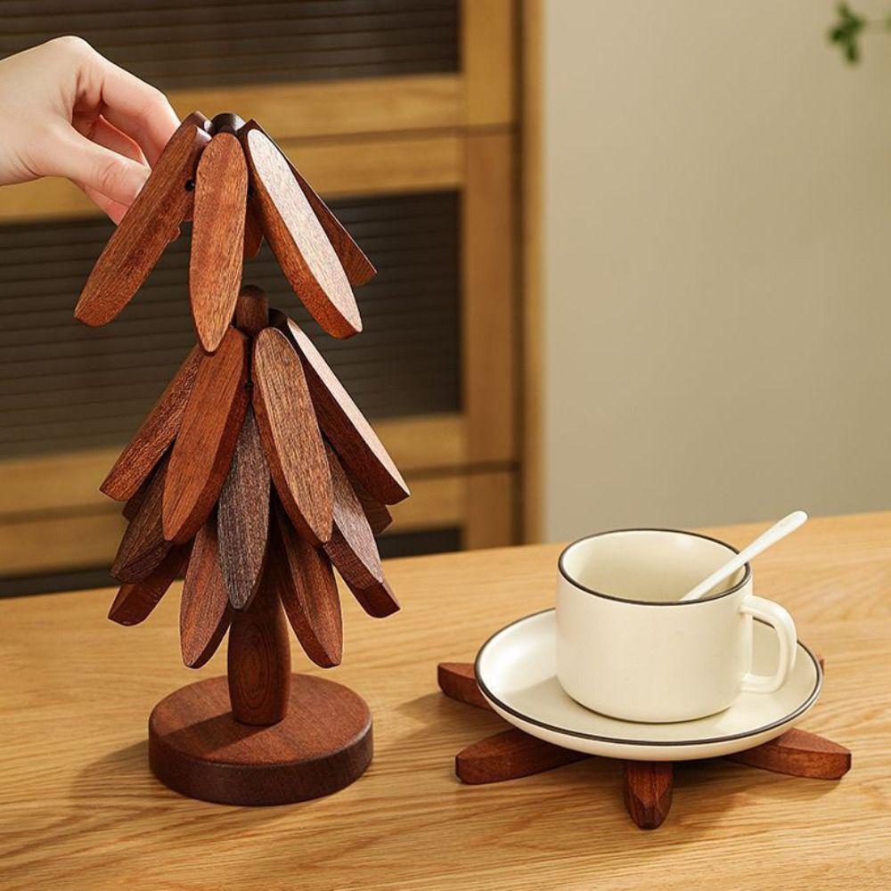 Non-slip Wooden Trivets Foldable Insulation Pads Multifunctional Christmas Tree Coaster  Kitchen