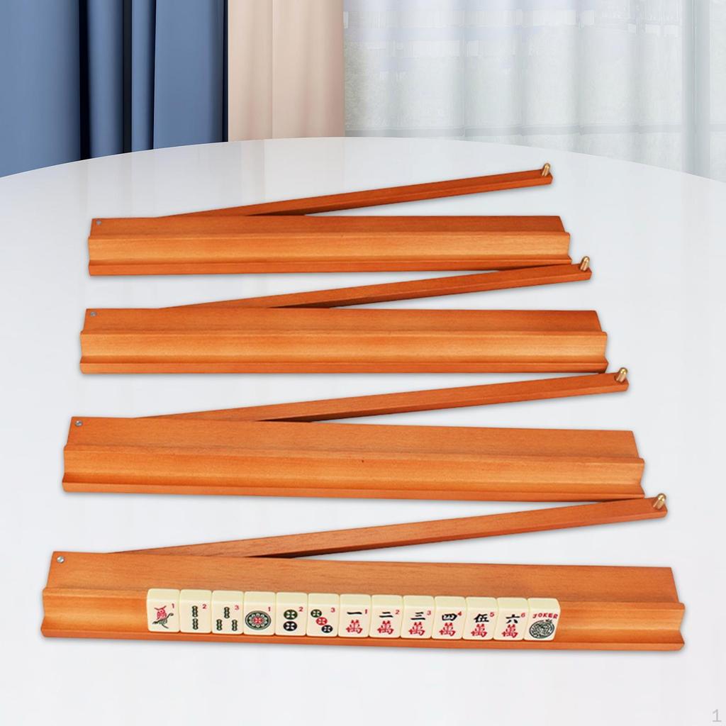 4 Pieces Wooden Mahjong Game Rack User Friendly Smooth Sturdy 2 in 1 Functionality Built Pusher